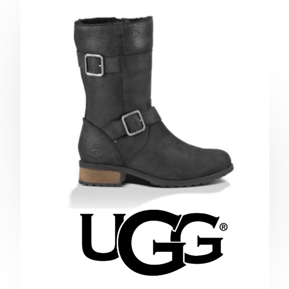 UGG Women's Oregon Side Zip Buckle Boots - Black Leather #1008214